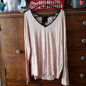 Tristan Women's V-Neck Long Sleeve Pajama Top - Light Pink and Black